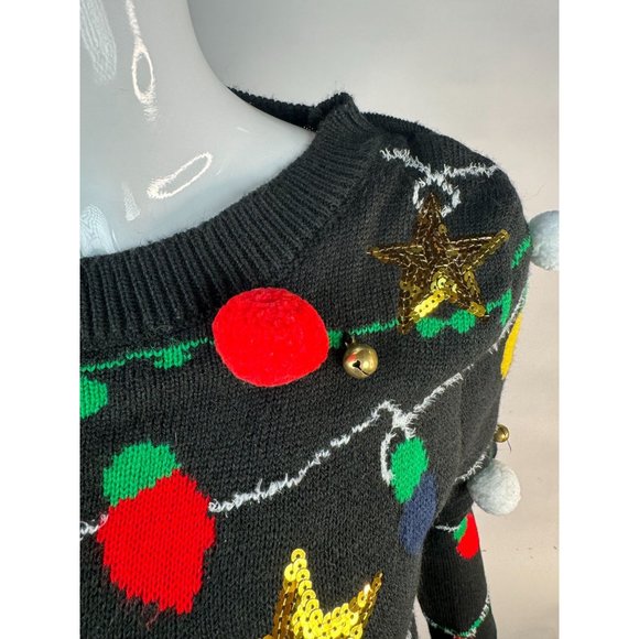 No Boundaries Christmas Garland and Light Sweater Small Black Acrylic - Picture 12 of 16